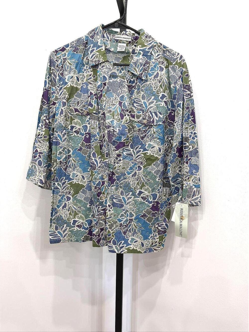 NWT Rebecca Malone Floral Button-Up Shirt with 3/4 Sleeves *wounded*